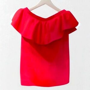 Saks Fifth Avenue Coral Red Ruffle Off The Shoulder Top Blouse